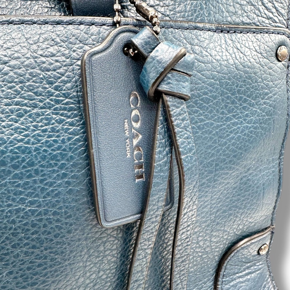Coach Mercer Satchel Blue Pebbled Leather Suede Crossbody Bag‎ 37575 - Picture 2 of 11
